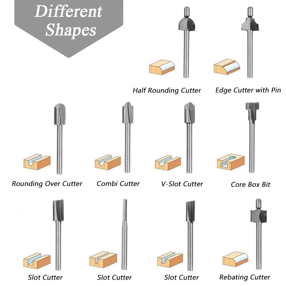 Mesee 10Pcs HSS Router Bits 1/8"(3mm) Shank Carbide Engraving Bit Set Fit Rotary Tool Tools for DIY Woodworking Edge Grooving Carving Milling Trimming Mesee