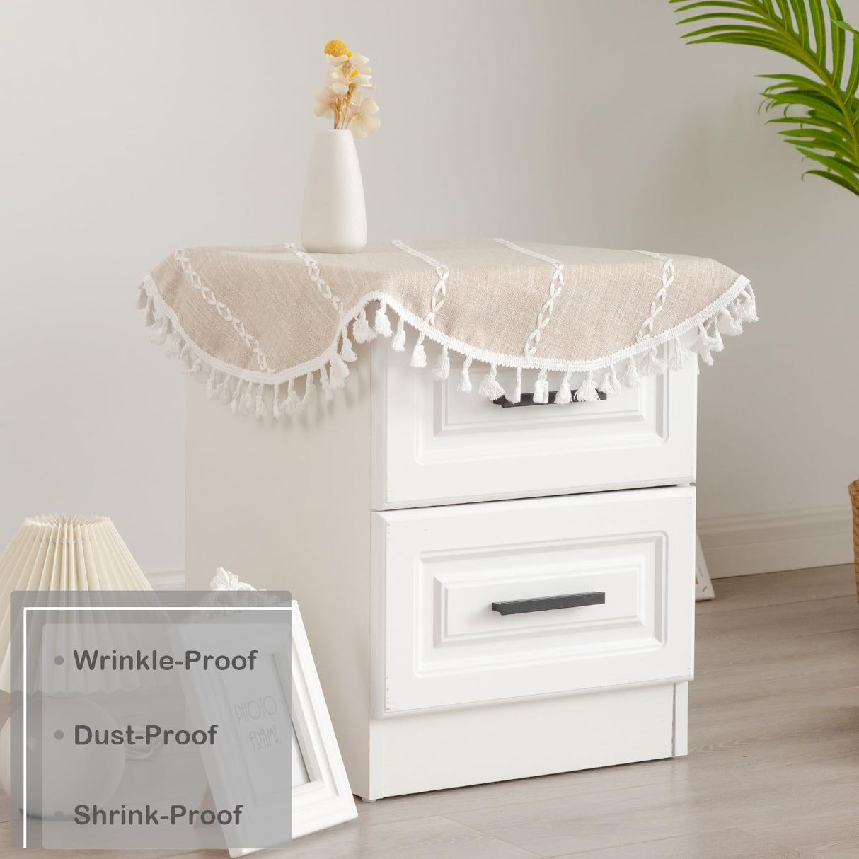 YZKITM Round Rustic Small Tablecloth Washable Striped Jacquard Linen Doily Heavy Weight Farmhouse Style Tassel Table Cover for Kitchen Dining Party Night Tables Decoration 24 Inch Light Coffee YZKITM