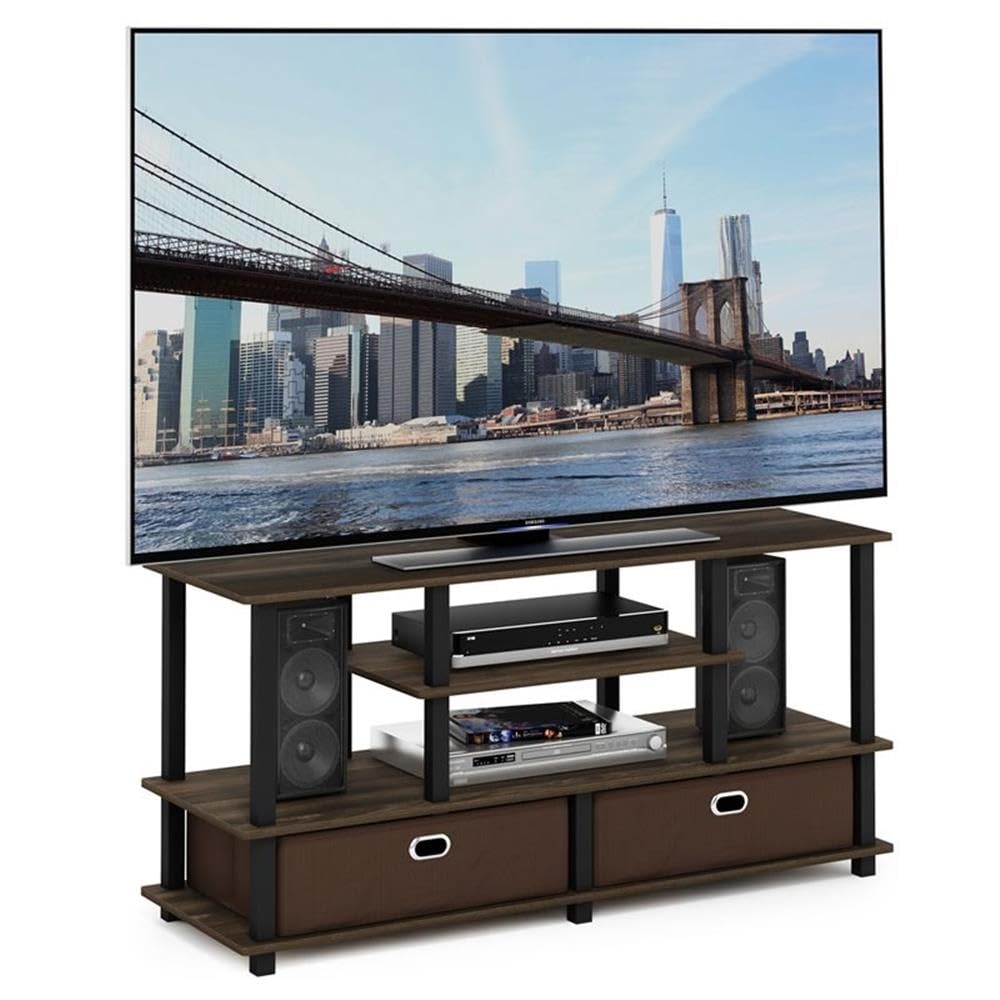 Furinno JAYA Large Stand for up to 50-Inch TV, Columbia Walnut/Black/Dark Brown Furinno