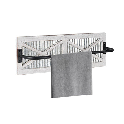 Butizone Bathroom Towel Rack, Rustic Towel Rack Wall Mounted, Small Farmhouse Bath Towel Storage Rack with Weathered Wood and Corrugated Galvanized Metal, for Hanging Towels and Hand towels, White