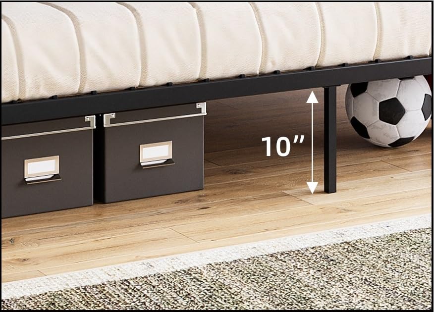 GarveeHome Metal Bunk Bed Twin Over Twin for Kids, Heavy Duty Twin Size Convertible Bunk Bed with Guardrail & Ladders, Noise Free, No Box Spring Needed, Black GarveeHome