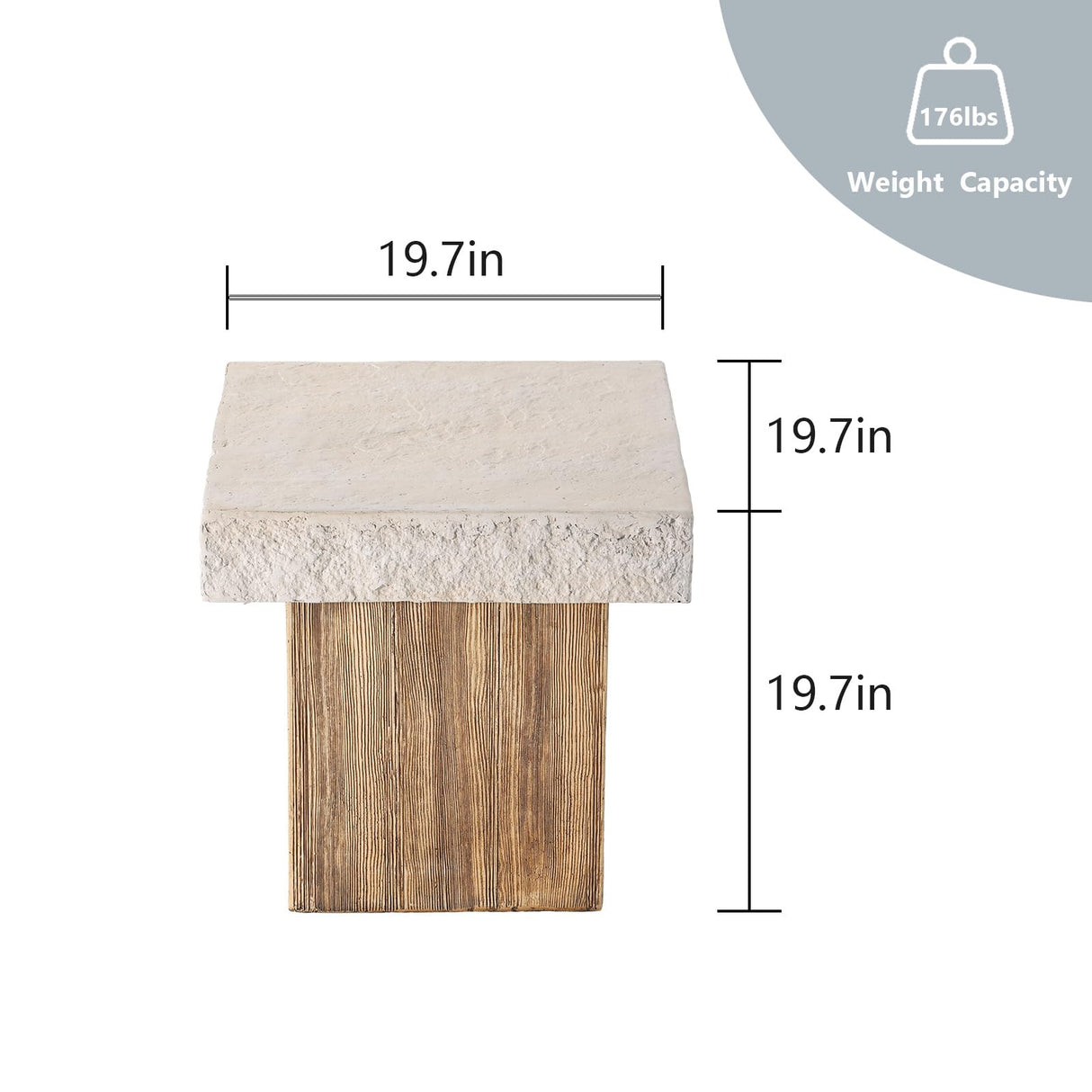 COSIEST Outdoor Medium Side Table, Patio Coffee Table, 19.7 inches Square MgO End Stool with Faux Wooden Pedestal Base,for Patio, Garden, Backyard, Antique Beige COSIEST