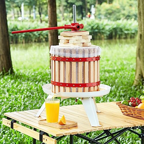 VEVOR Fruit Wine Press, 3.2 Gallon/12L, Solid Wood Basket with 6 Blocks, Manual Juice Maker, Cider Apple Grape Tincture Vegetables Honey Olive Oil Making Press with Pole Handle Bar for Kitchen, Home VEVOR