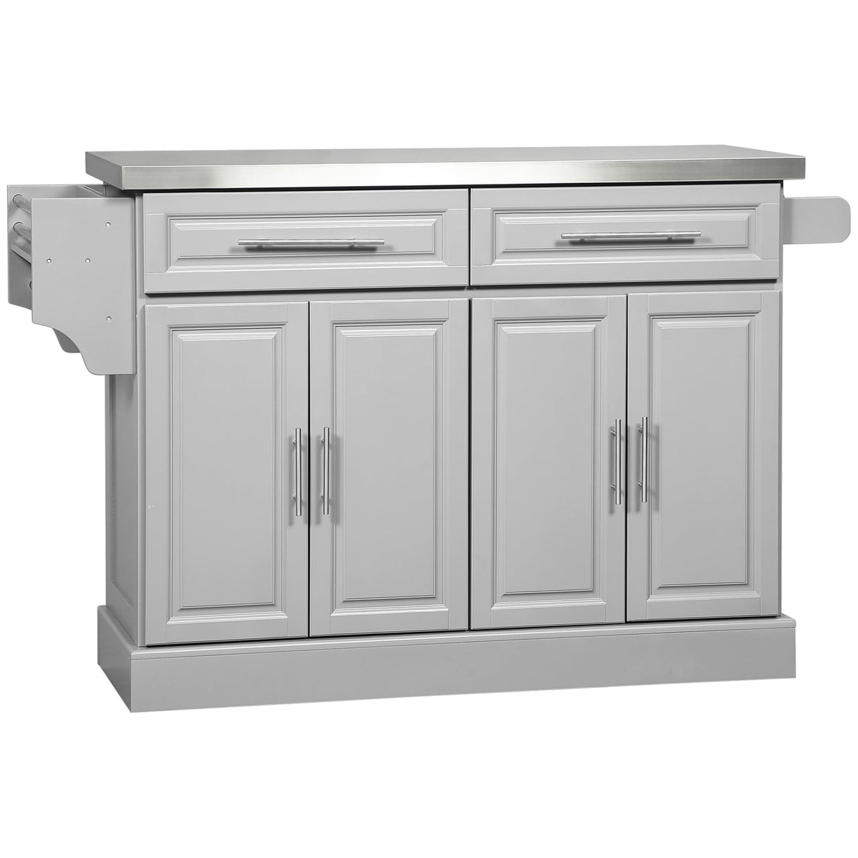 HOMCOM Rolling Island with Wheels for Kitchen, Portable Kitchen Island with Stainless Steel Top, Adjustable Shelves, 2 Drawers, Spice, Knife and Towel Rack, Gray HOMCOM