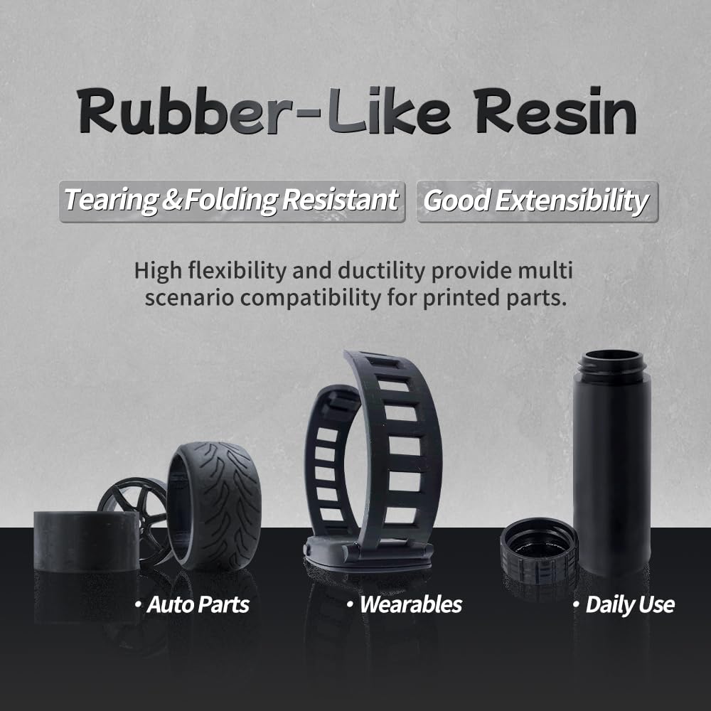 MAGIFLEX Rubber-Like Flexible Resin for 3D Printer, 405nm Fast UV-Curing Flexible Resin, High Extensibility & Flexbility & Rapid Photopolymer for 14K Capable LCD/DLP/SLA 3D Printing (1000g) (Black) Magiflex