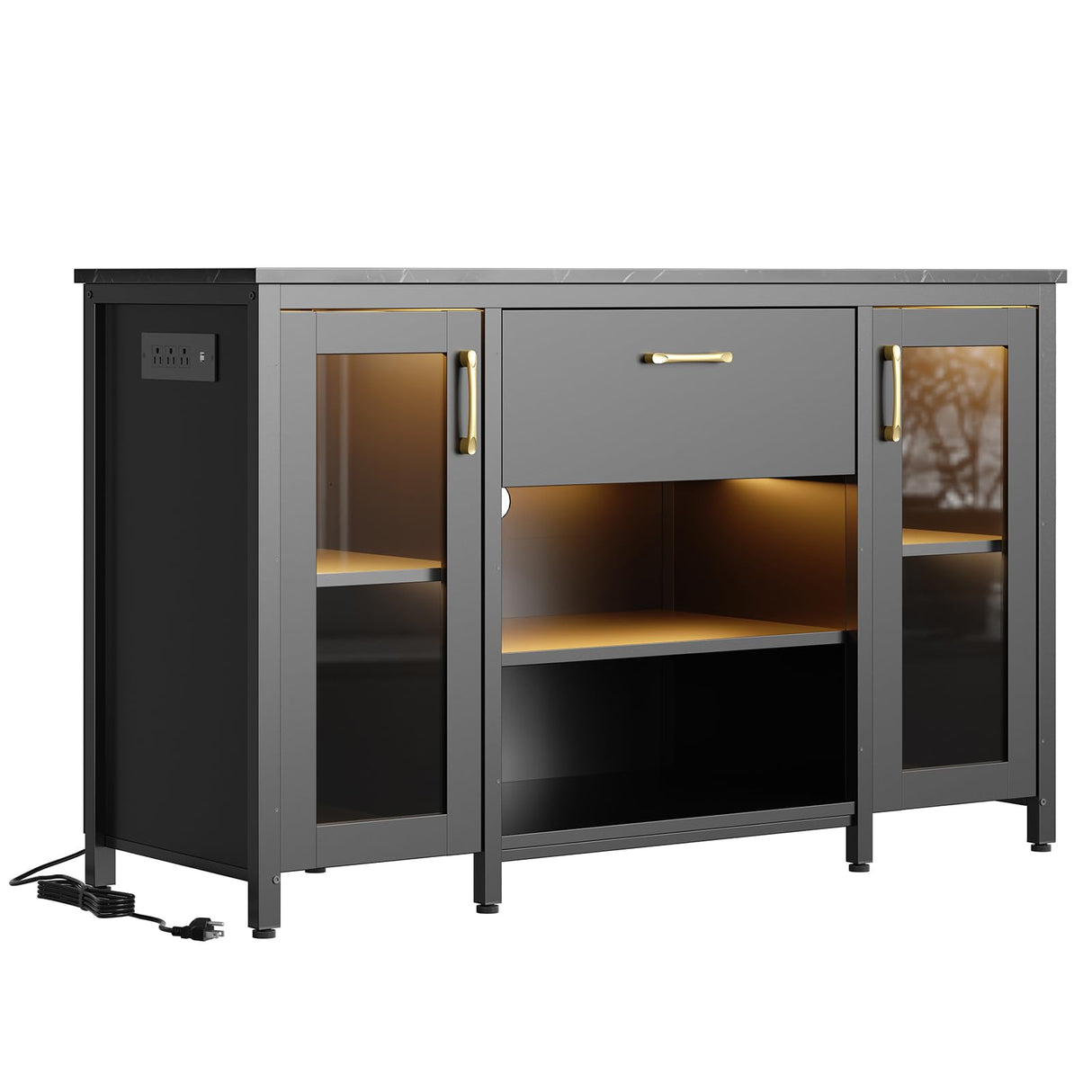 Bestier 55-75 Gallon Fish Tank Stand with Power Outlet & LED Light, 49.2"x13.8" Heavy-Duty Aquarium Stand with Storage, Dual Glass Cabinet, 8 Thicken Metal Legs, Suit for Reptile/Turtle Terrarium Bestier