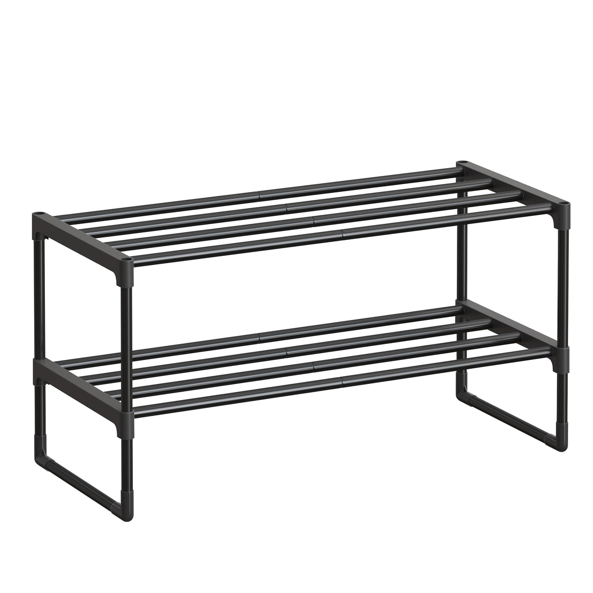SONGMICS Shoe Rack, 2-Tier Shoe Organizer, Metal Storage Shelf, Upright or Upside Down, for 6-9 Pairs, Stackable, for Entryway, 11.8 x 26.8 x 13.2 Inches, Black ULSA202B01 SONGMICS