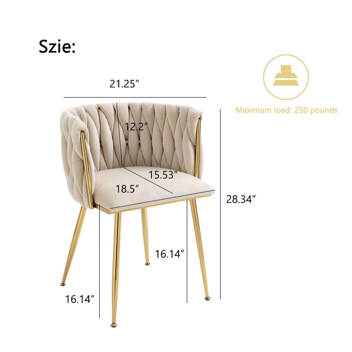 Nrizc Velvet Dining Chairs Set of 4, Woven Upholstered Dining Chairs with Gold Metal Legs, Modern Accent Chairs for Living Room, Dining Room, Kitchen Nrizc