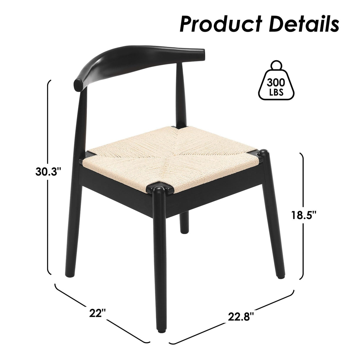 Soohow Dining Chairs Set of 2, Mid Century Modern Kitchen & Dining Room Chairs for Dining Room, Woven Rope Dining Table Chairs with Solid Wood Legs, Soohow