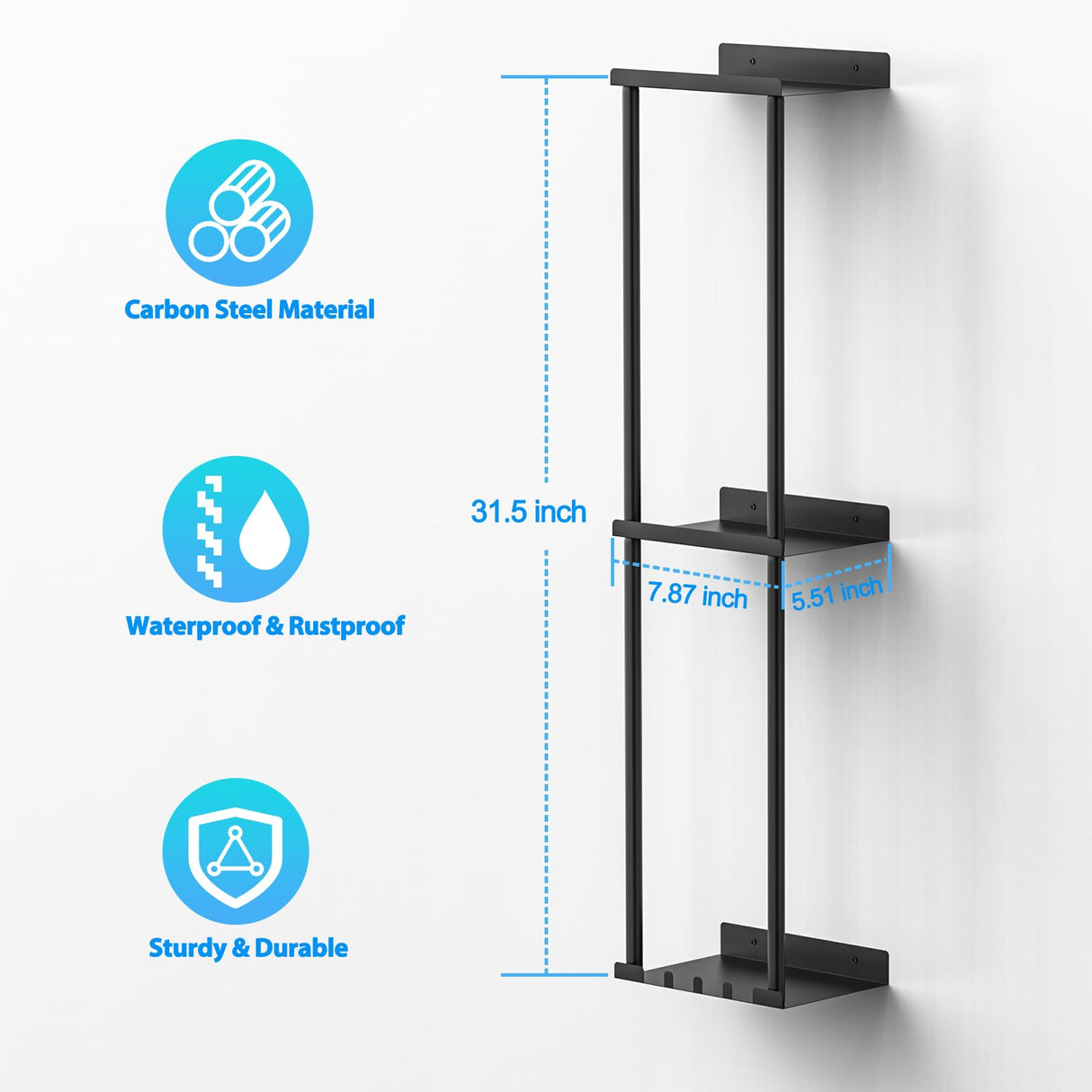 Liuoud Towel Rack for Bathroom, Wall Mounted Vertical Rolled Towel Storage Organizer Holder with Shelf, Holds Up 6 Large Bath Sheets, Black Liuoud