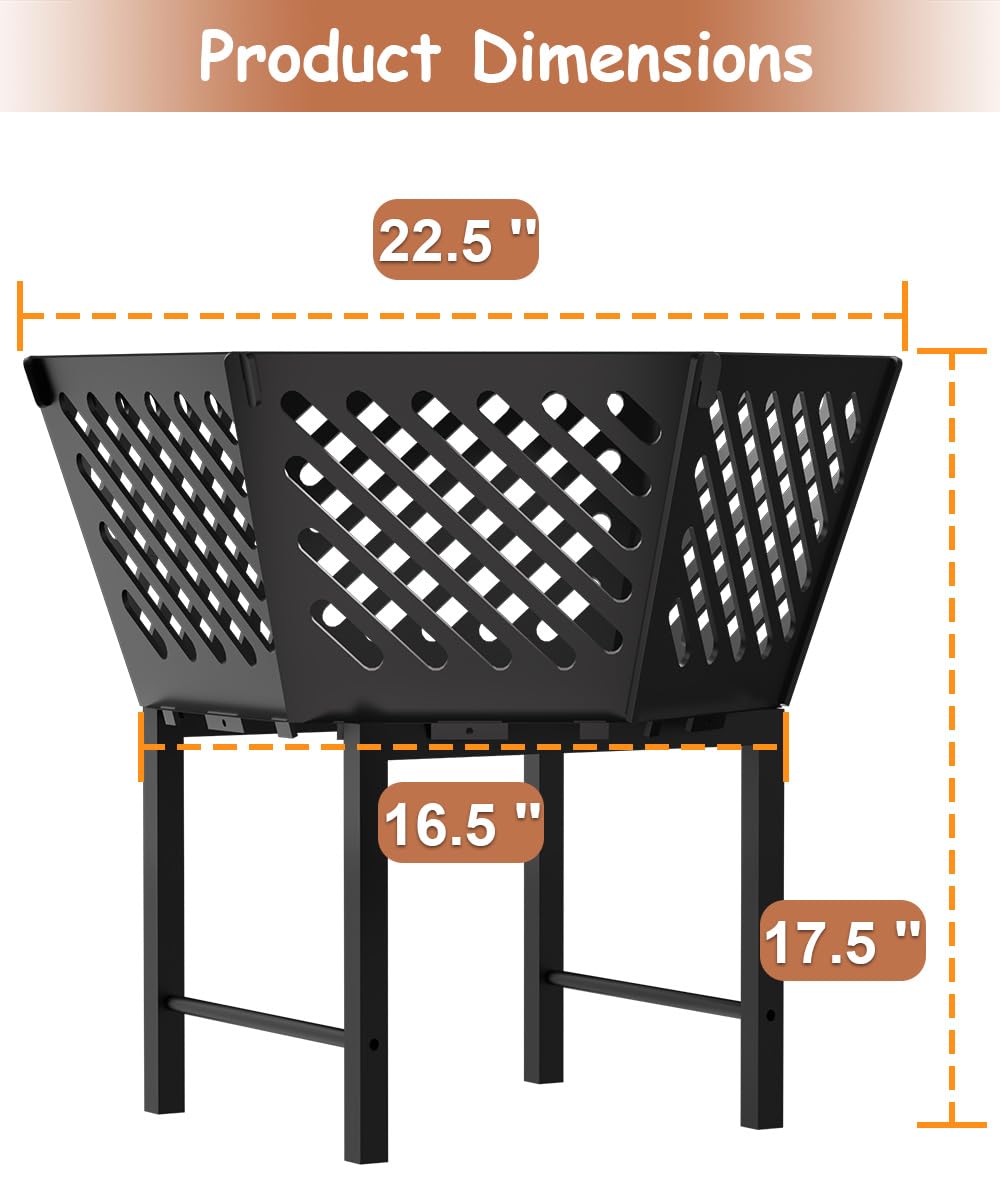 Waaliji 22.5 Inch Portable Plug Fire Pit for Camping, Heightened Detachable Outdoor Wood Burning Firepits for Outside Patio Heating, Picnic, Bonfire and BBQ with Travel Bag, Diagonal Hollow Style waaliji