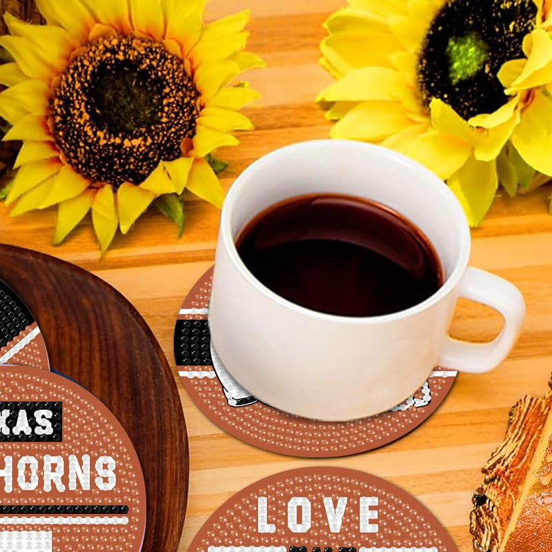 8 Pcs Diamond Painting Coasters, DIY Football Diamond Art Coasters Diamond Painting Kits for Beginners, Diamond Art Gift Craft Supplies (Texas Orange) WoodArtSupply