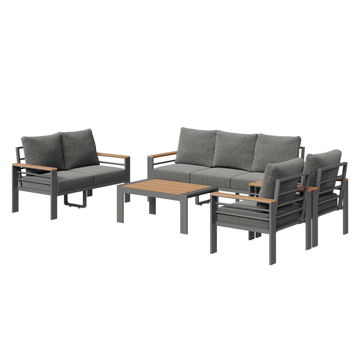 Aluminum Outdoor Patio Furniture Set, 5 Seats Outdoor Sectional with Coffee Table (3-Seater and 2 Single Seats) Aoxun