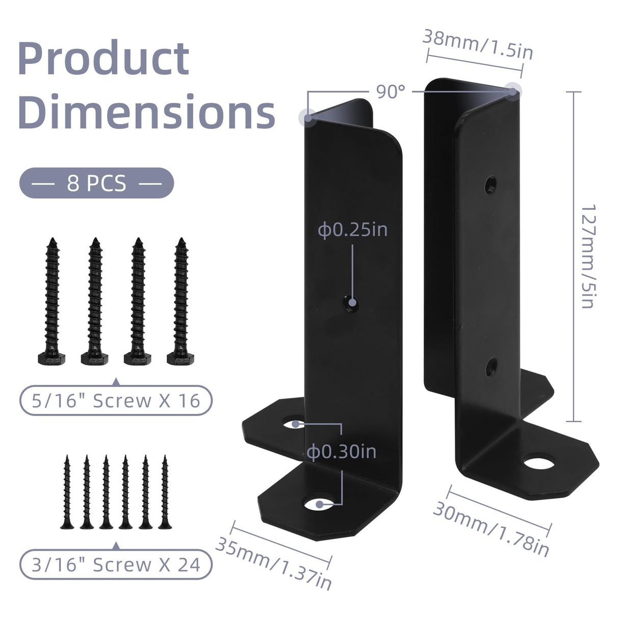 Cskunxia 8Pcs Adjustable Post Base Bracket Fit 1.5x1.5, 2x2, 2x4, 4x4 Post Deck Post Anchor Base Brackets Adjustable Wood Fence Pergola Brackets for Railing Mailbox Deck Cskunxia