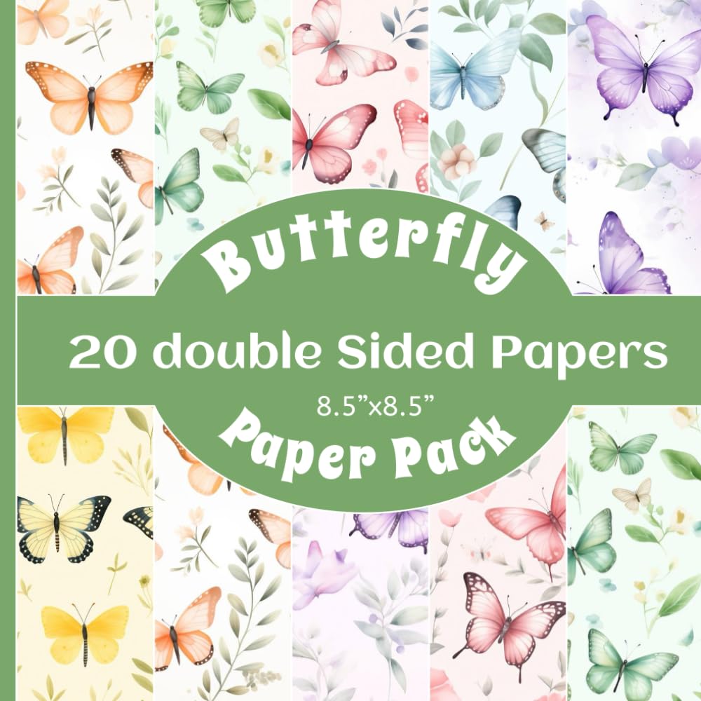 Pastel Watercolor Butterfly Paper Pack: 20 Double Sided Designs for Scrapbooking, Junk Journals & Papercrafts WoodArtSupply