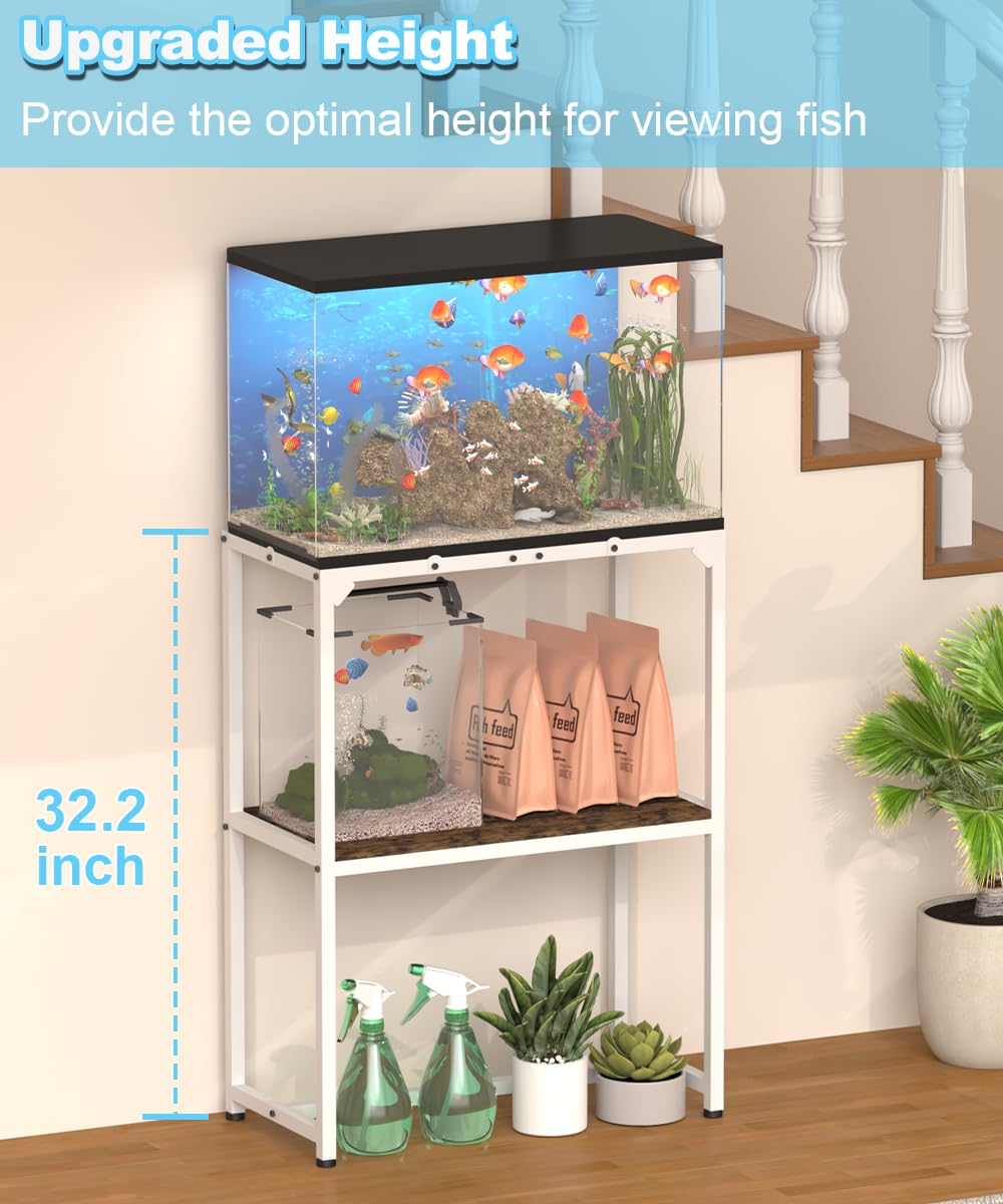 Mondazie 20 Gallon Fish Tank Stand, Upgraded Height Aquarium Stand Table with 2 Tiers Storage Shelf, Metal Reptile Breeder Turtle Terrarium Stand Rack for Home Office, 24" L x 12" W x 32.2" H, White Mondazie