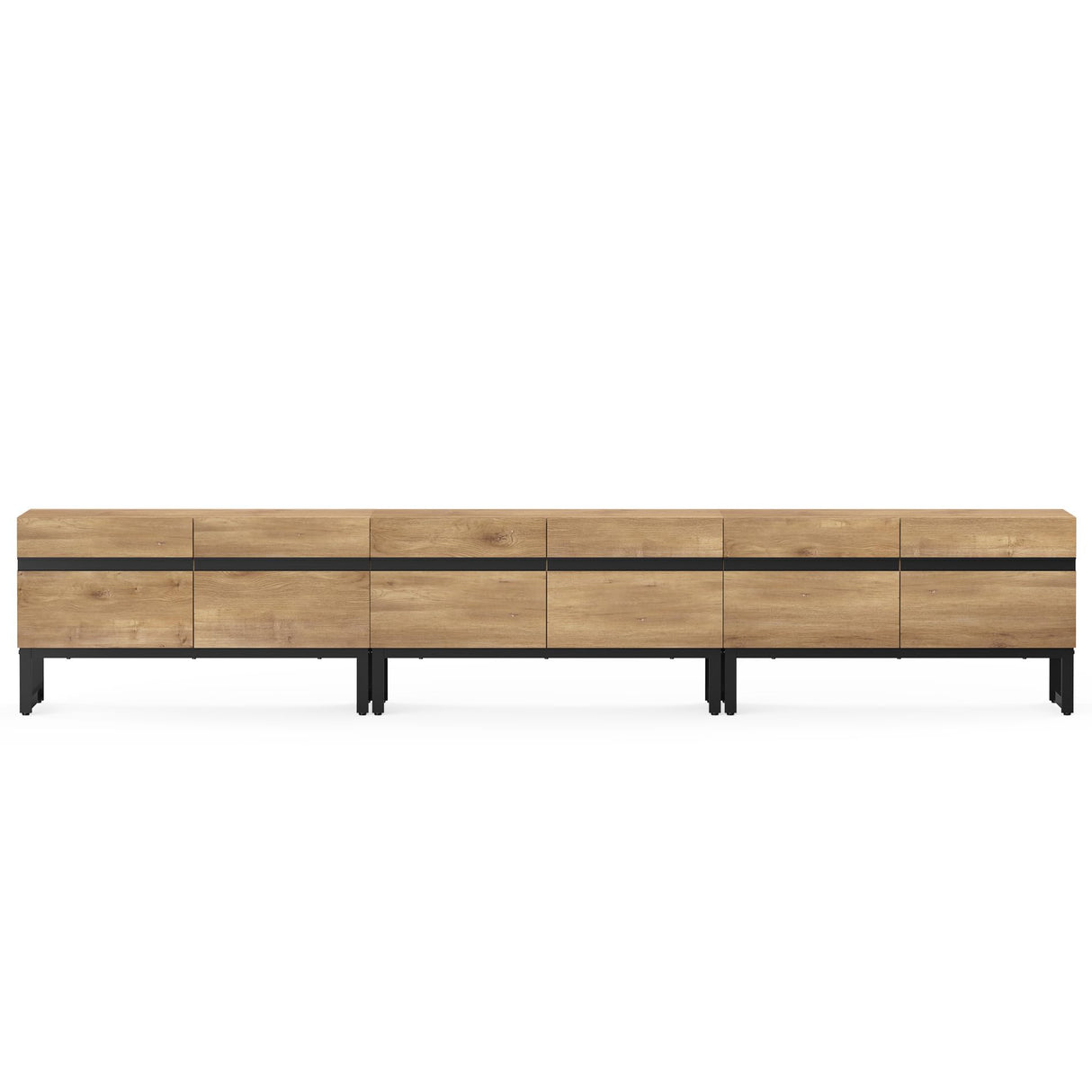 WAMPAT Modern TV Stand with Storage Cabinets for 110 Inch TV, Wood TV Entertainment Center TV Media Console Table with Metal Leg for Living Room,Oak WAMPAT