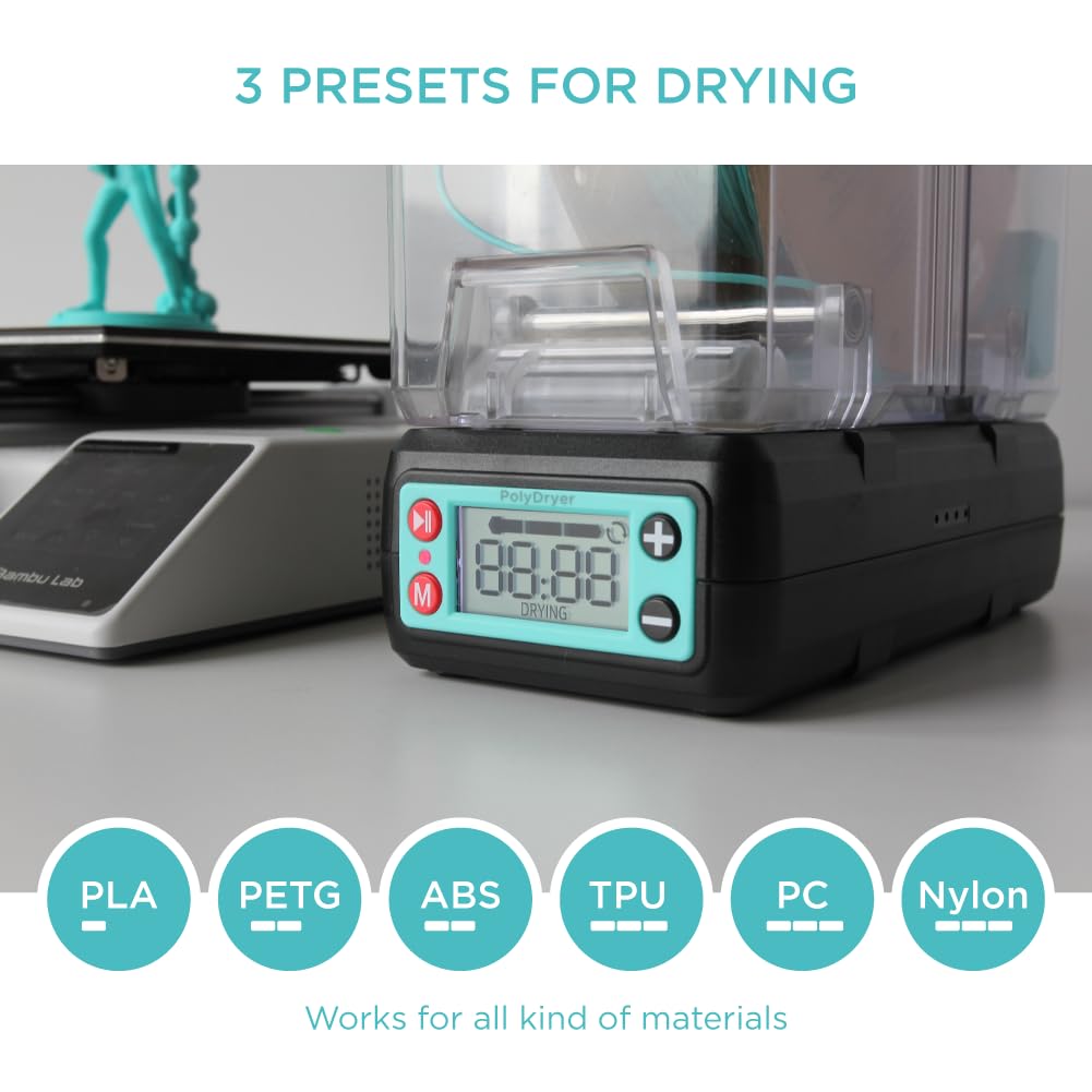 Polymaker 3D Printing Filament Dryer and Storage Box - PolyDryer and PolyDryer Box for Filament Drying and Sealing with Heat Control, Compatible with PA Nylon, PLA, PVB, PETG, ABS, TPU 1.75mm 2.85mm Polymaker