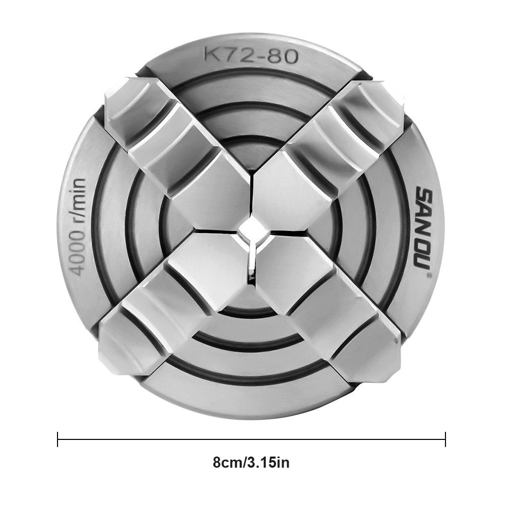 4 Jaw Lathe Chuck, Metal Lathe Chuck Independent with Reversible Jaw K72-80 Turning Machine Replacement Parts 4000r/min Hilitand