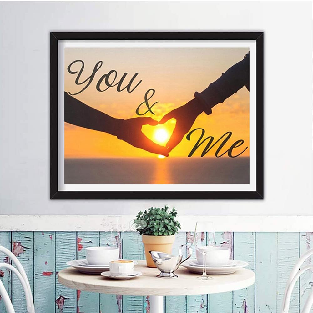 Love Diamond DIY Painting Kits, Sunset Diamond Art Craft for Adults Full Round Drill, Heart Pictures Painting with Round Diamonds,You and Me Diamond Paint kits for Home Wall Decor Gift(16inx12in) HSENJT