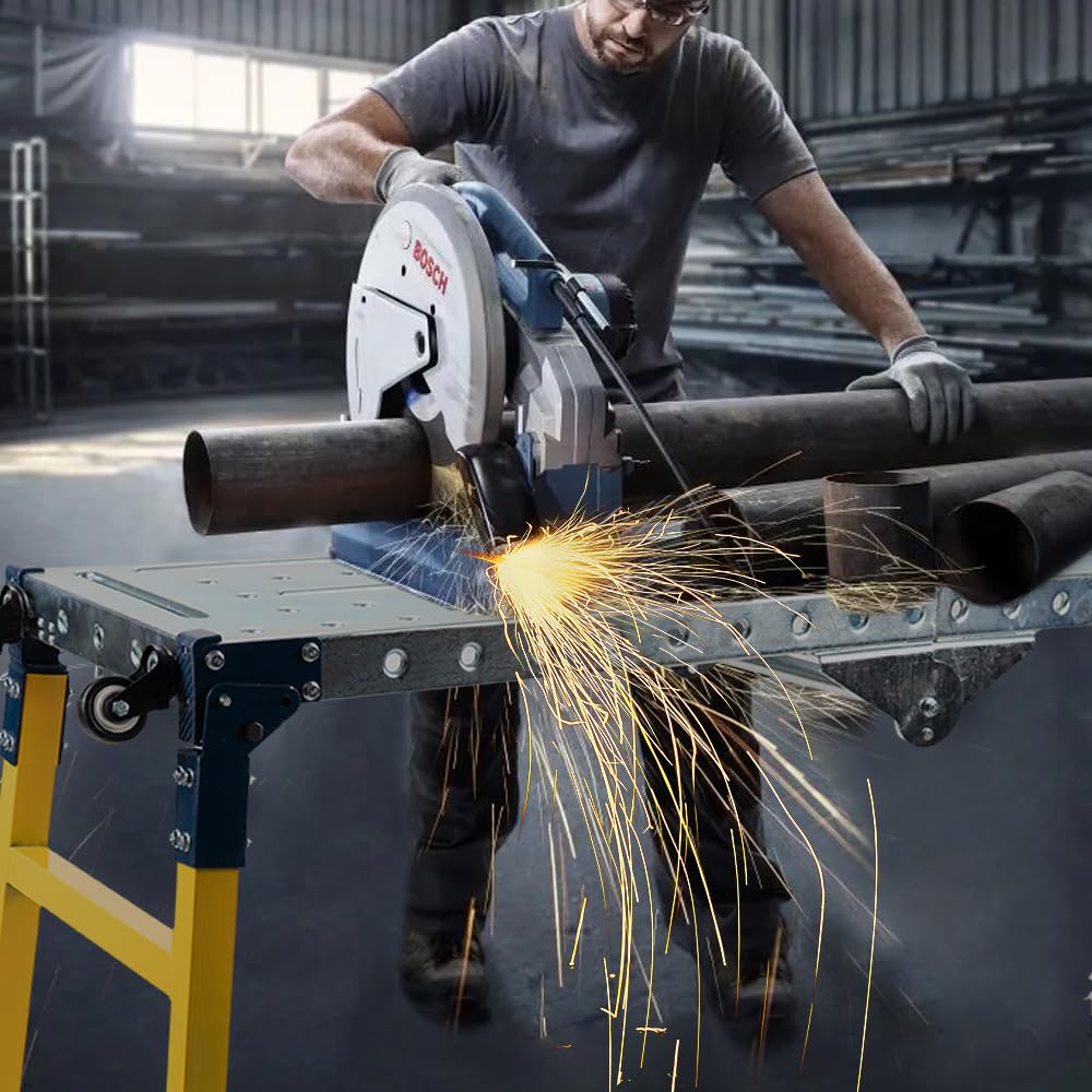 Yeeoy Portable Welding Table, 1100lbs Load Capacity Steel Welding Table with Wheels, Folding Workbench for Workshop Garage Office Yeeoy