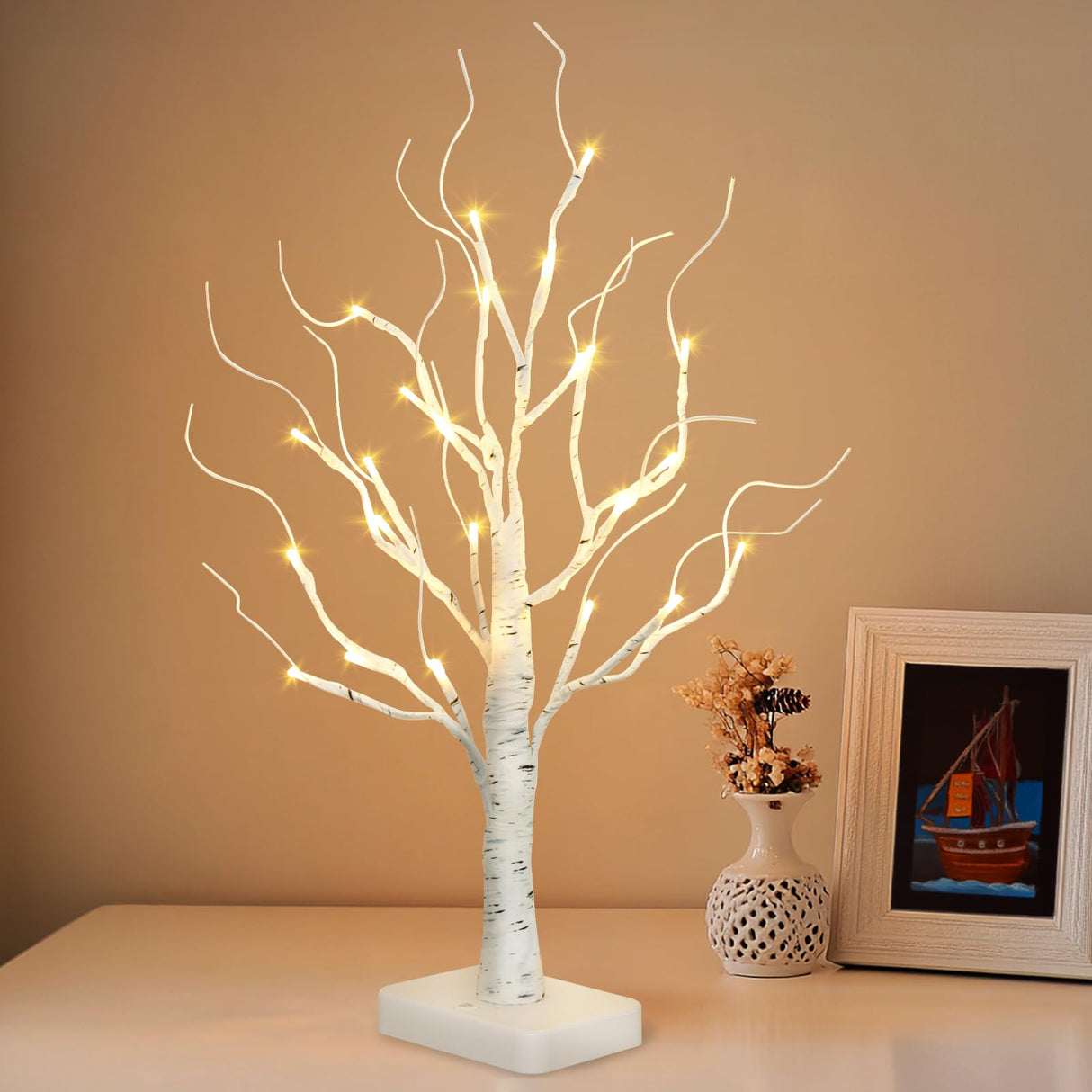 Vanthylit Lighted Birch Tree Battery Powered Tabletop Tree Decorations for Home Mantle Party Christmas Decorations (22 Inch) Vanthylit