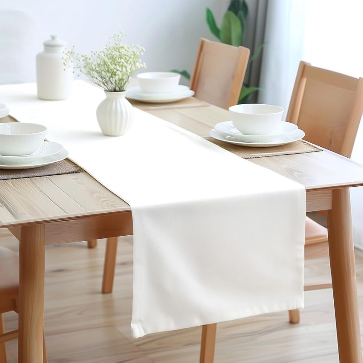 Encasa Table Runner 13x72 in Long | Cotton Canvas Fabric | White Solid Color | Machine Washable & Durable Encasa XO