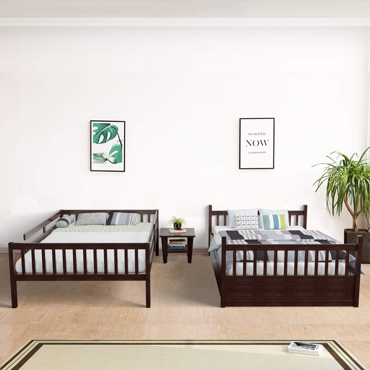 KOMFOTT Solid Wood Full Over Full Bunk Bed with Trundle and Ladder – Space-Saving Design for Teens and Adults KOMFOTT