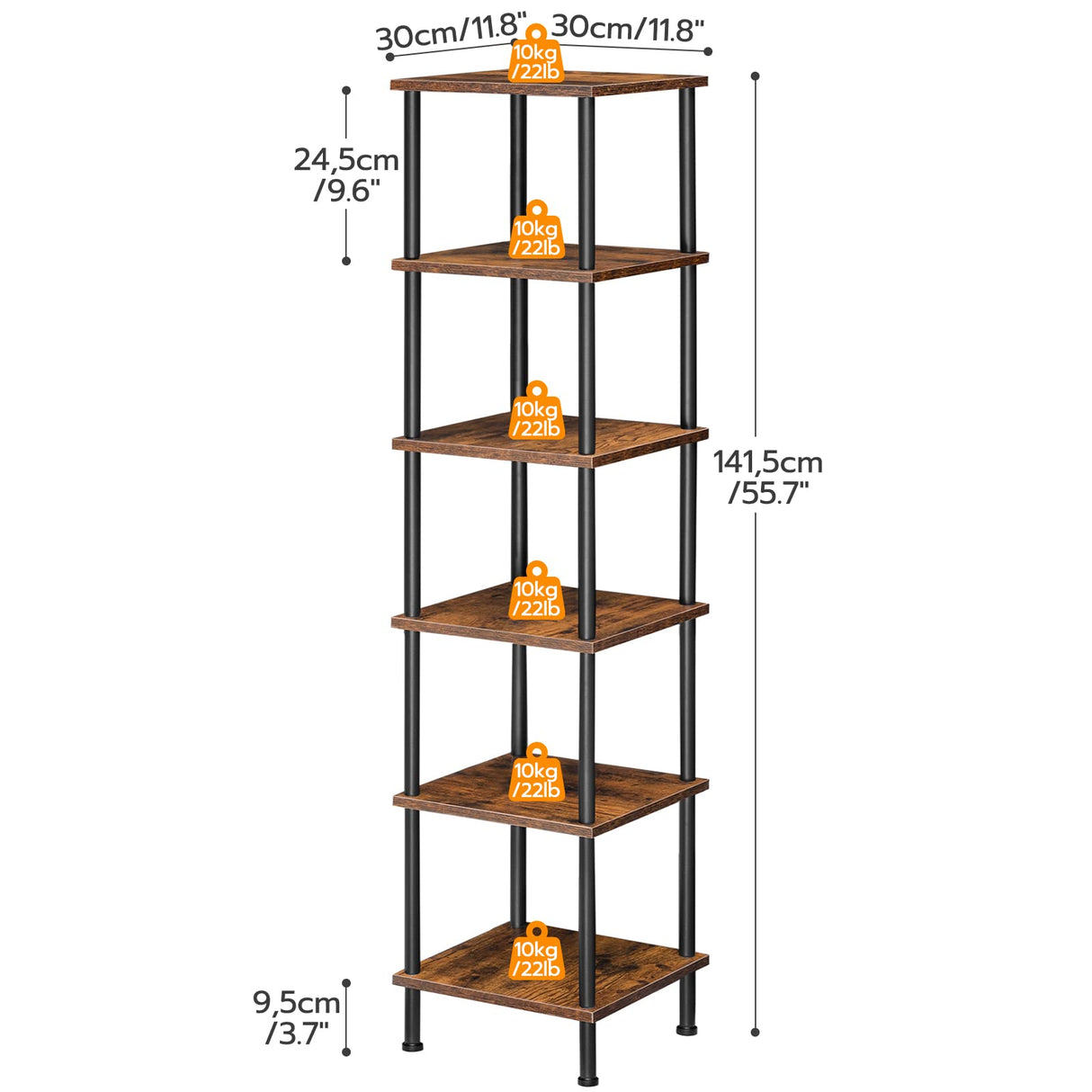HOOBRO 6-Tier Rustic Brown and Black Corner Shelf for Stylish Storage and Display HOOBRO