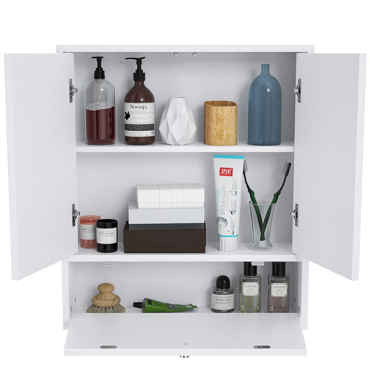 Elegant White Wall-Mounted Bathroom Mirror Cabinet with Adjustable Shelves Tangkula