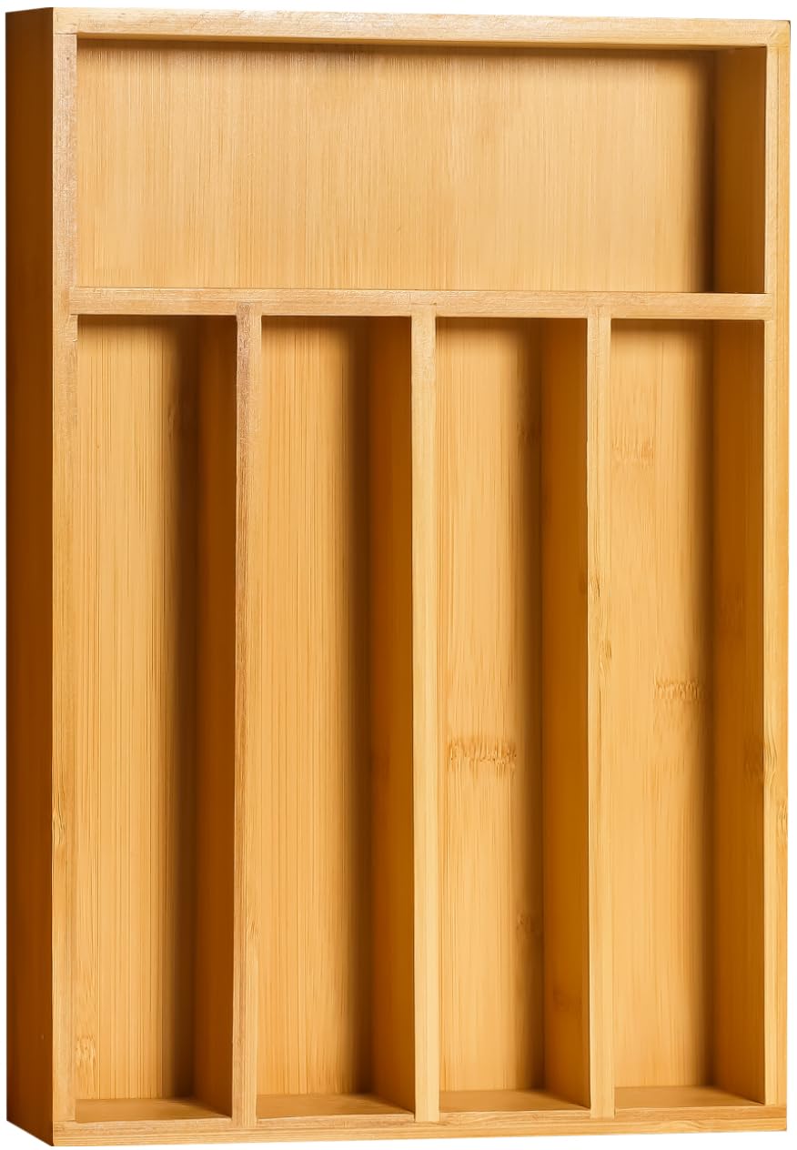 Utopia Kitchen Silverware Organizer, Bamboo Utensil Drawer Organizer for Cutlery, Utensils & Flatware (5 Compartment, Natural) Pack of 1 Utopia Kitchen