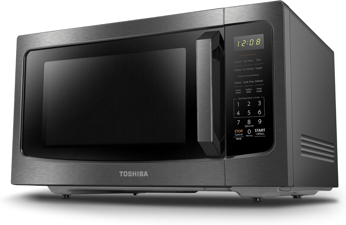 TOSHIBA ML-EM45P(BS) Countertop Microwave Oven with Smart Sensor and Position Memory Turntable, Function, 1.6 Cu.ft 13.6" Removable Black Stainless Steel, 1200W TOSHIBA