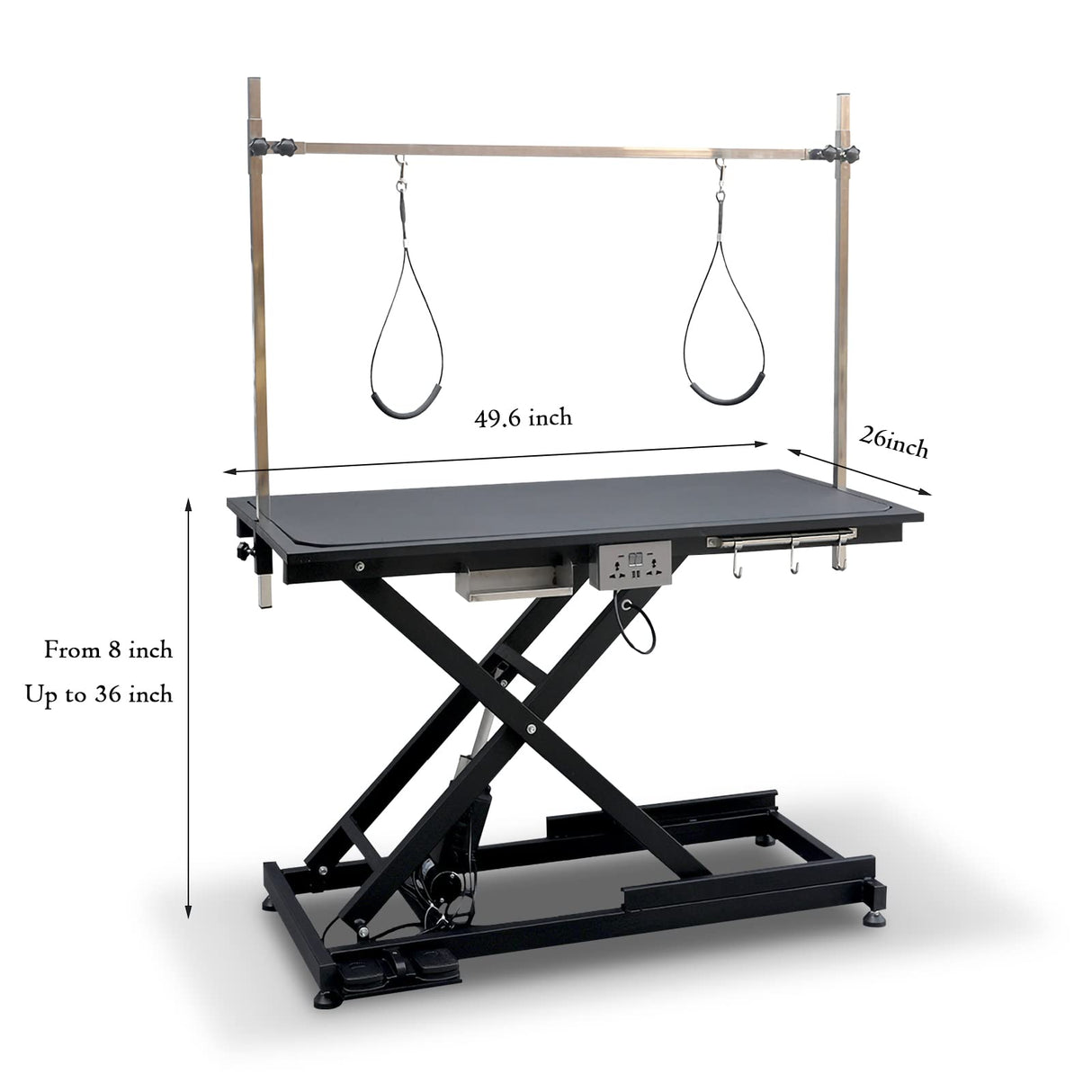 SoarFlash 49.6” Electric Lift Pet Dog Grooming Table,Heavy Duty Electric Grooming Table for Dogs&Cats,Heavy Duty Height Adjustable with Overhead Arm, Clamps, Two Grooming Noose SoarFlash
