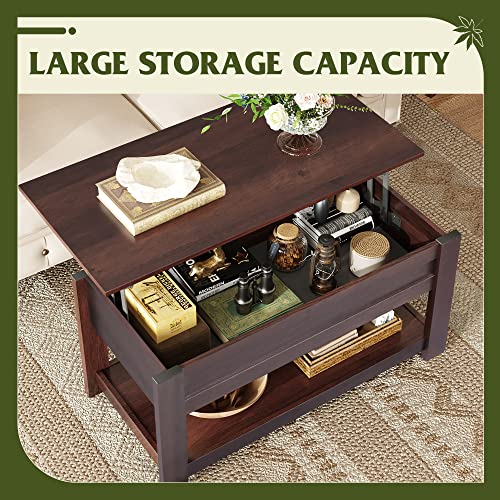 WLIVE Modern Lift Top Coffee Table,Rustic Coffee Table with Storage Shelf and Hidden Compartment,Wood Lift Tabletop for Home Living Room,Brown Oak. WLIVE