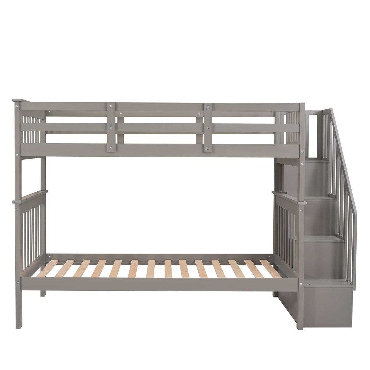 Harper & Bright Designs Twin Over Twin Bunk Bed with Stairs, Solid Wood Bunk Bed Frame with Storage and Guard Rail for Bedroom, Dorm, for Kids, Teens, Adults (Gray) Harper & Bright Designs