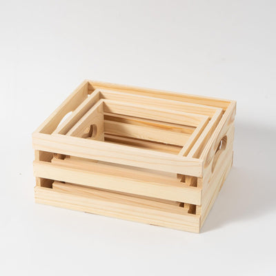 Xhqsulsclac 3 Pack Wooden Nesting Crates with Handles, Decorative Hand Crafted Wood Box Nesting Crate Farmhouse Storage Basket Container for Display and Organization, Home Centerpieces