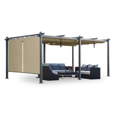 Aoodor 12 x 20 FT Outdoor Pergola with Retractable Shade Canopy, Dark Gray Matte Aluminum Frame, 2 Pieces Roller Shade Curtain, Grape Trellis Pergola