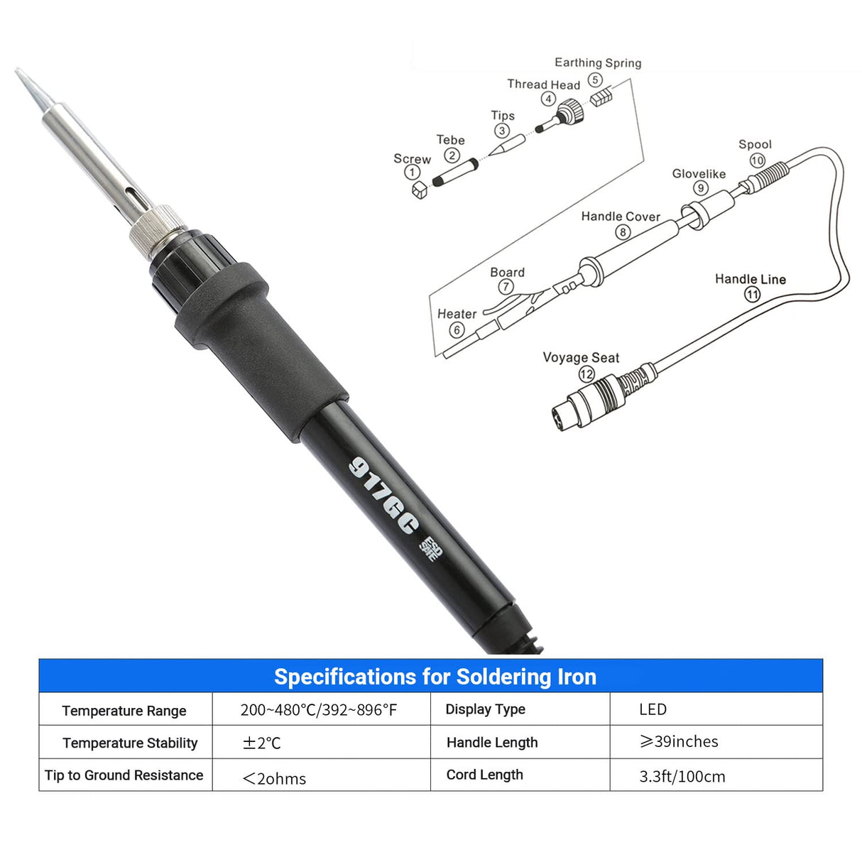 BACOENG 2 in 1 882D Soldering Iron Hot Air Rework Station with LED Display and ℉/℃ Conversion BACOENG