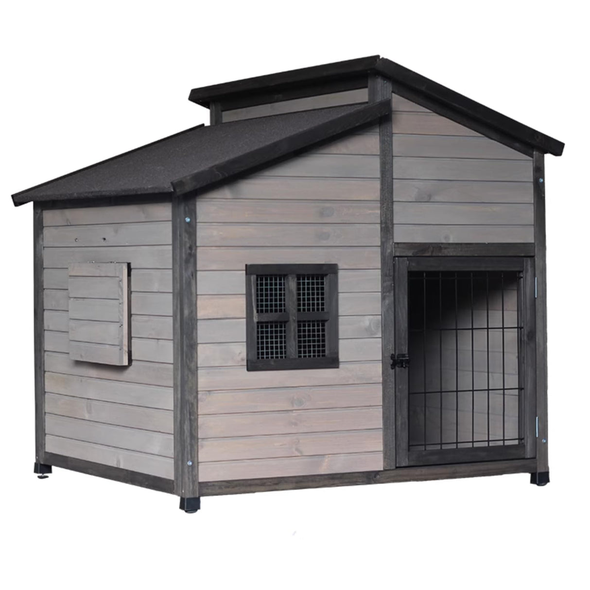 YAOYEENPR Large Insulated Outdoor Dog House for Large Breed Dogs, Weatherproof Wooden Dog Shelter with Elevated Floor and Asphalt Shingles Roof YAOYEENPR