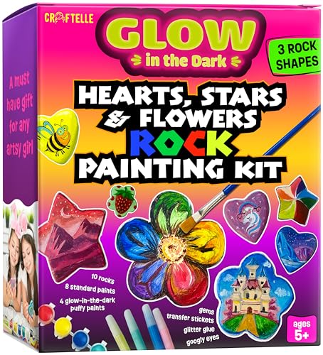 Heart, Flower & Star-Shaped Rocks - Glow in The Dark Rock Painting Kit for Kids - Arts & Crafts for Kids Ages 6-12 – Unique Girl Gift Kits Art Toys Birthday Gifts for 6 7 8 9 10 11 12 Year Old Girls THE SCHOLAR ANT