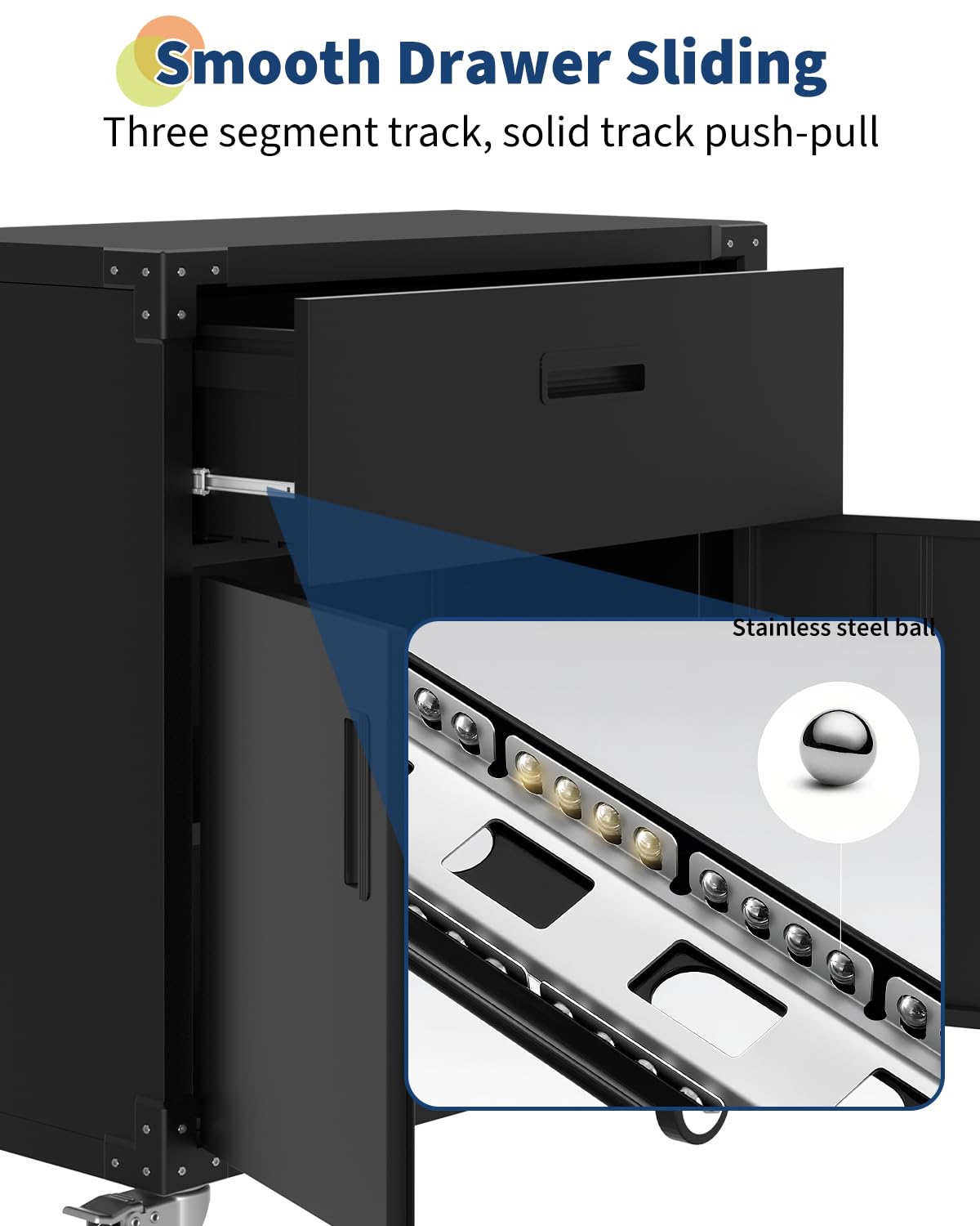 GarveeHome Rolling Tool Cabinet with Drawer | Heavy Duty Metal Garage Storage with Adjustable Shelf & Locks | Rust Resistant Wheels for Warehouse Workshop, Black GarveeHome