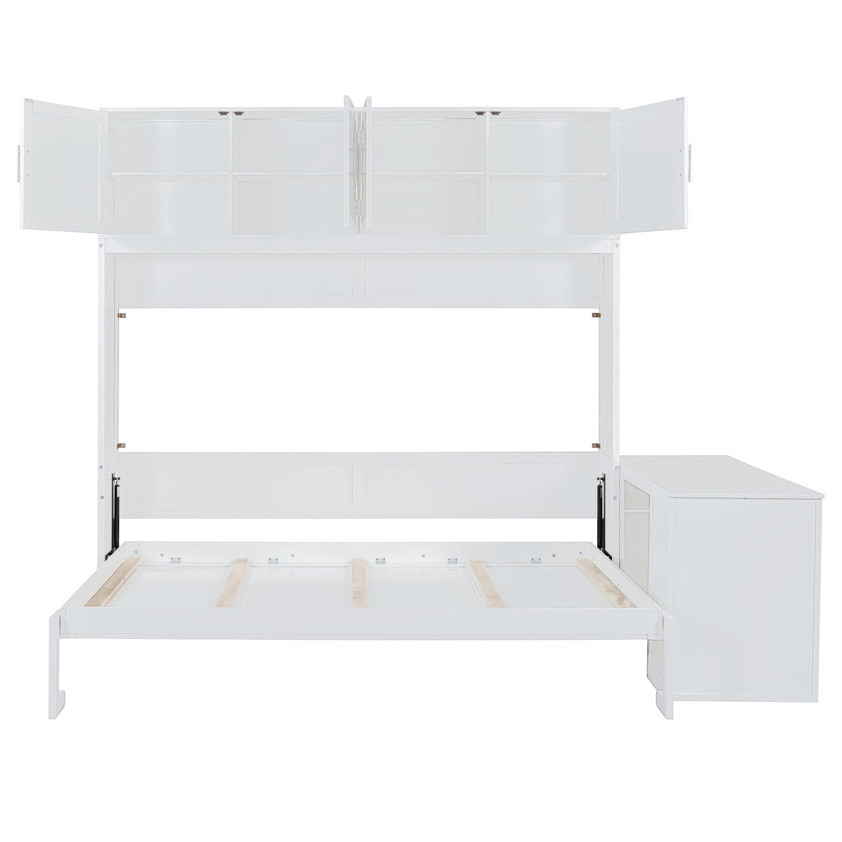 Merax Queen Size Wall Murphy Bed with Desk and Storage Shelves and Big Cabinets for Guest Room, Bed Room, Guest Room, Home Office, White Merax