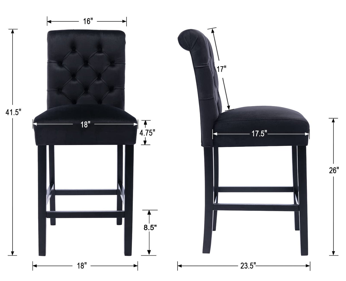 DM Furniture Counter Height Barstools Set of 4, 26 Inch Farmhouse Bar Stools Modern Velvet Upholstered Dining Chair for Home Pub/Bistro/Kitchen Island/Breakfast Bar, Black DM Furniture