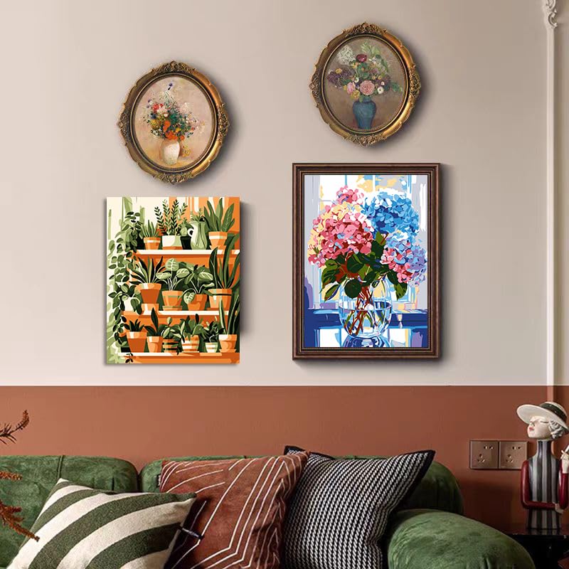 Paint by Numbers for Adults & Kids Kits Easy for Beginner Wooden Framed on Canvas Flowers Acrylic Paint Painting DIY Art Crafts with Paints and Brushes Green Plant ArtBud