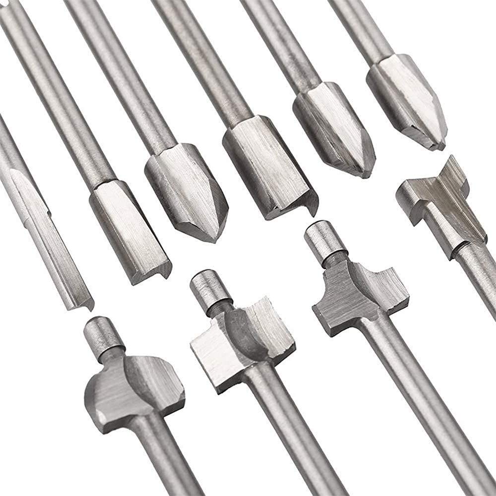 Mesee 10Pcs HSS Router Bits 1/8"(3mm) Shank Carbide Engraving Bit Set Fit Rotary Tool Tools for DIY Woodworking Edge Grooving Carving Milling Trimming Mesee