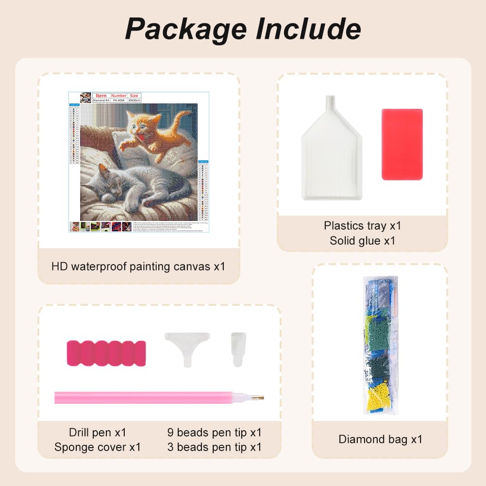 FHBUBPUP Cat Diamond Art Kits for Adults - Diamond Painting Kits for Adults Beginners - DIY Full Drill Round Diamond Dot Gem Art, Craft Gift Suitable for Home Wall Decoration 12×12Inch FHBUBPUP