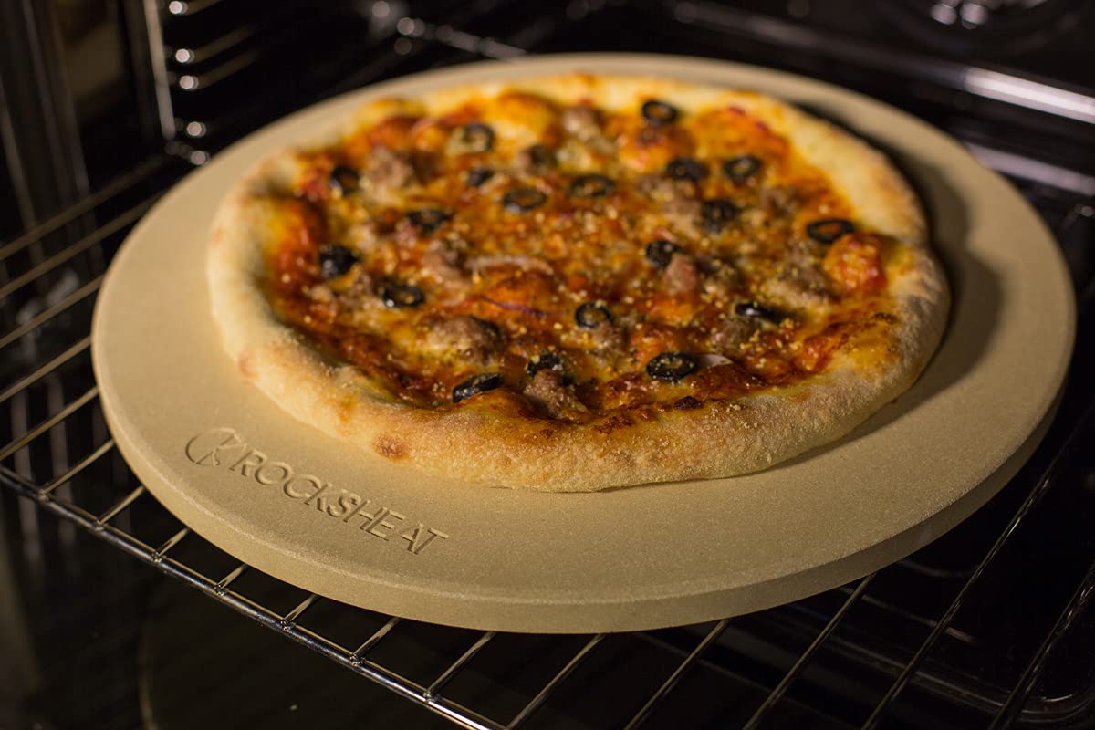 K ROCKSHEAT Pizza Stone Round 16 Inch for Grill and Oven, Large Cordierite Baking Stone for Bread, Safe Circular Cooking Stone for Grill 16", Easy to Clean K ROCKSHEAT