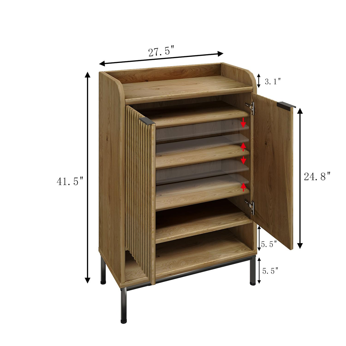 ALBSL Modern Shoe Cabinet with Fluted Door,5-Tier Farmhouse Shoe Cabinet with 3 Adjustable Shelves,41.5'' Tall Wooden Shoe Rack Organizer Cabinet for Entryway, Hallway,Living Room,Natural ALBSL