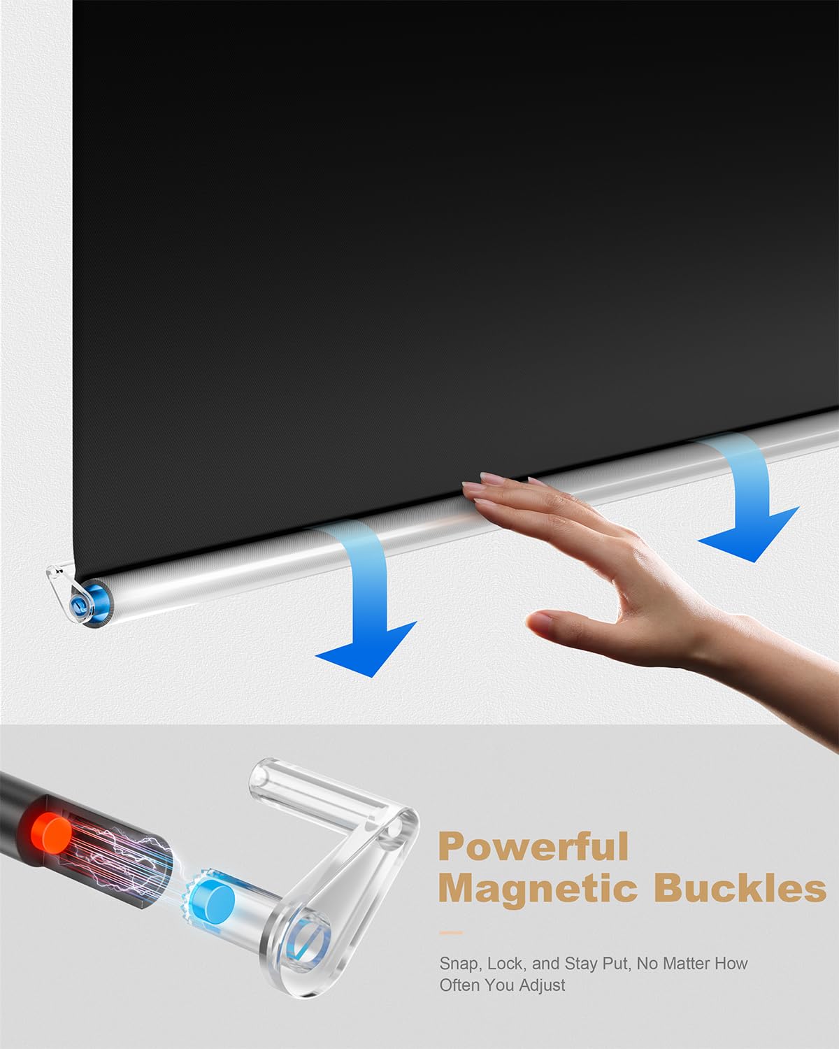 TRYAST 100% Blackout Roller Shades, Cordless No Tools No Drill Blinds for Indoor Windows, Thermal Insulation UV Protection, Easy Install Blackout Curtains with Rod & Buckles(22" W*36" H) TRYAST