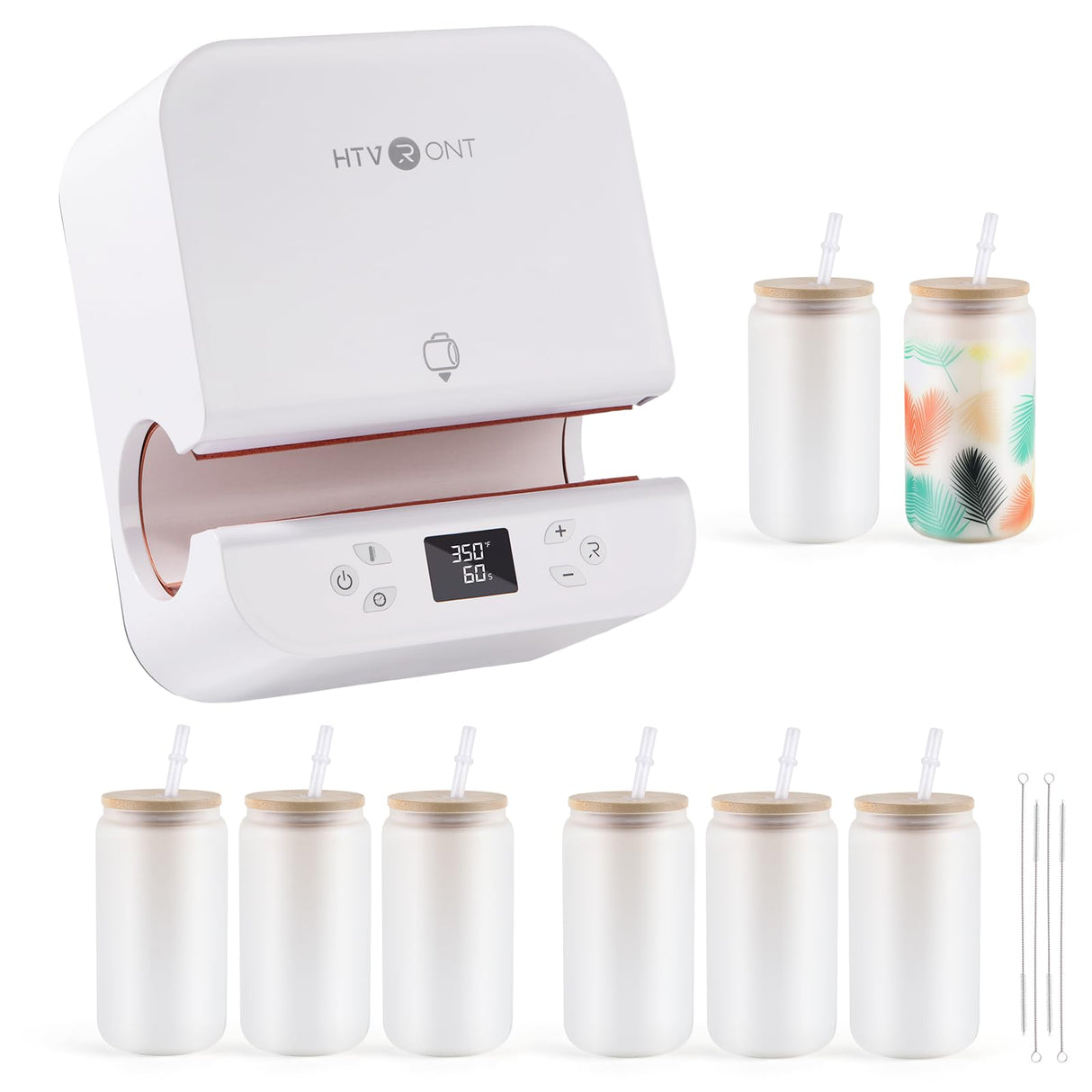 HTVRONT Auto Tumbler Heat Press Machine with 8 Pack Frosted Sublimation Glass Blank with Bamboo Lid HTVRONT
